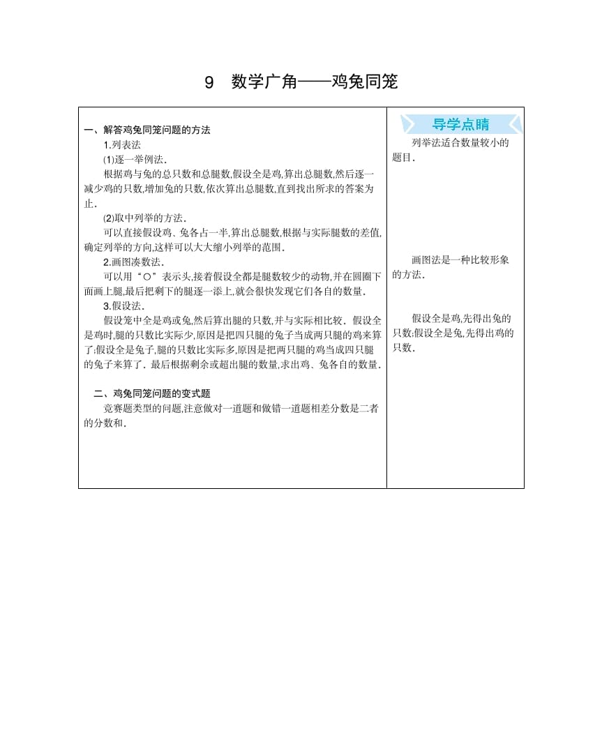 四年级数学下册9.广角—鸡兔同笼-马可蜜蜜题库网