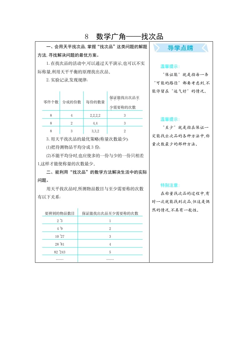 五年级数学下册8广角–找次品-马可蜜蜜题库网
