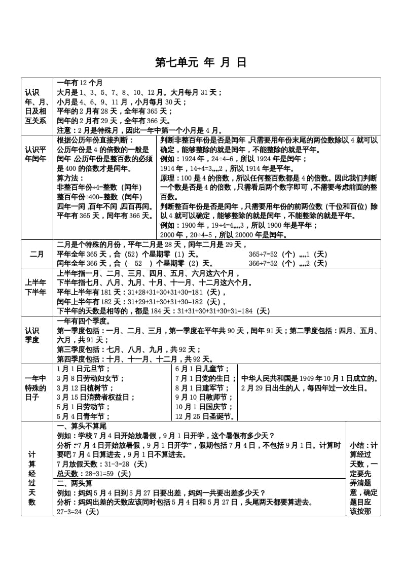 三年级数学上册第七单元年月日（北师大版）-马可蜜蜜题库网
