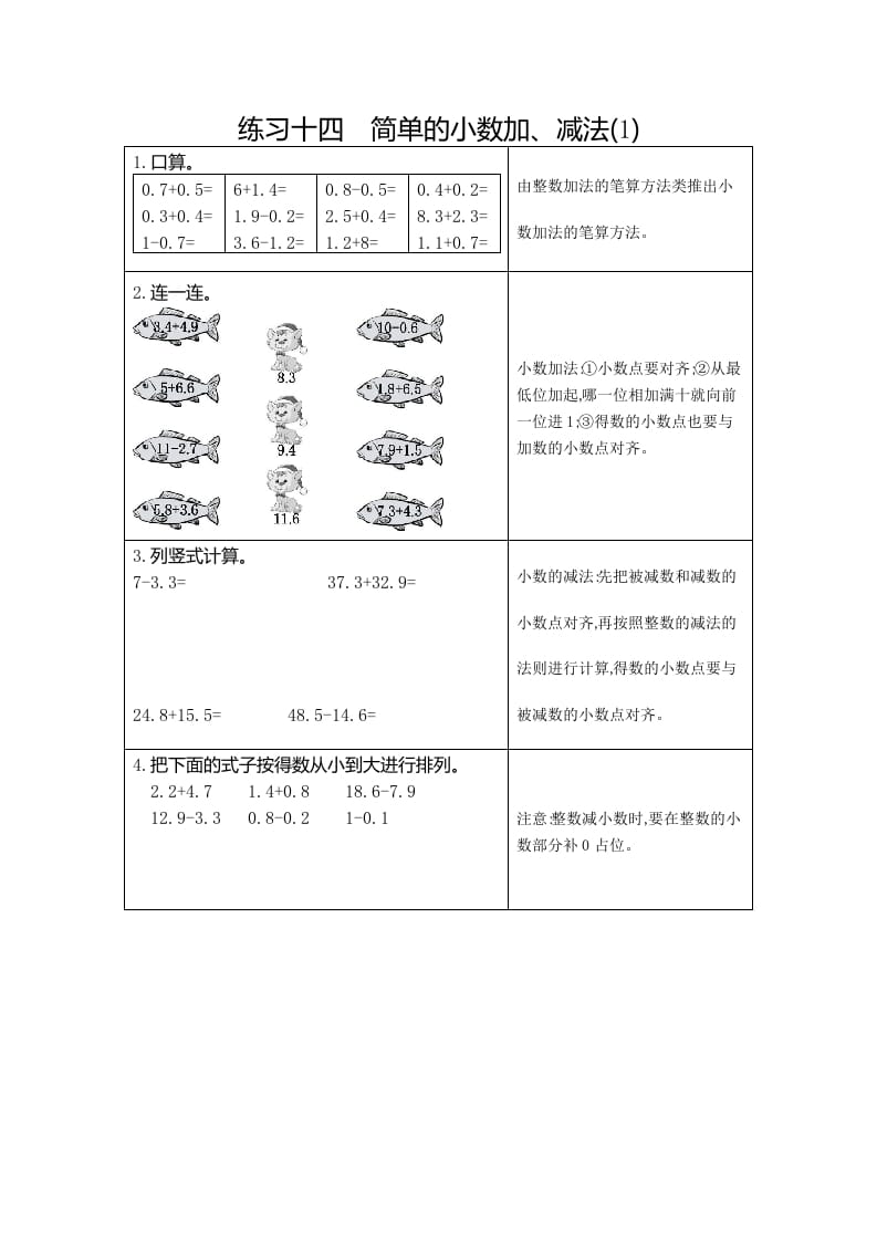 三年级数学下册14练习十四简单的小数加、减法（1）-马可蜜蜜题库网