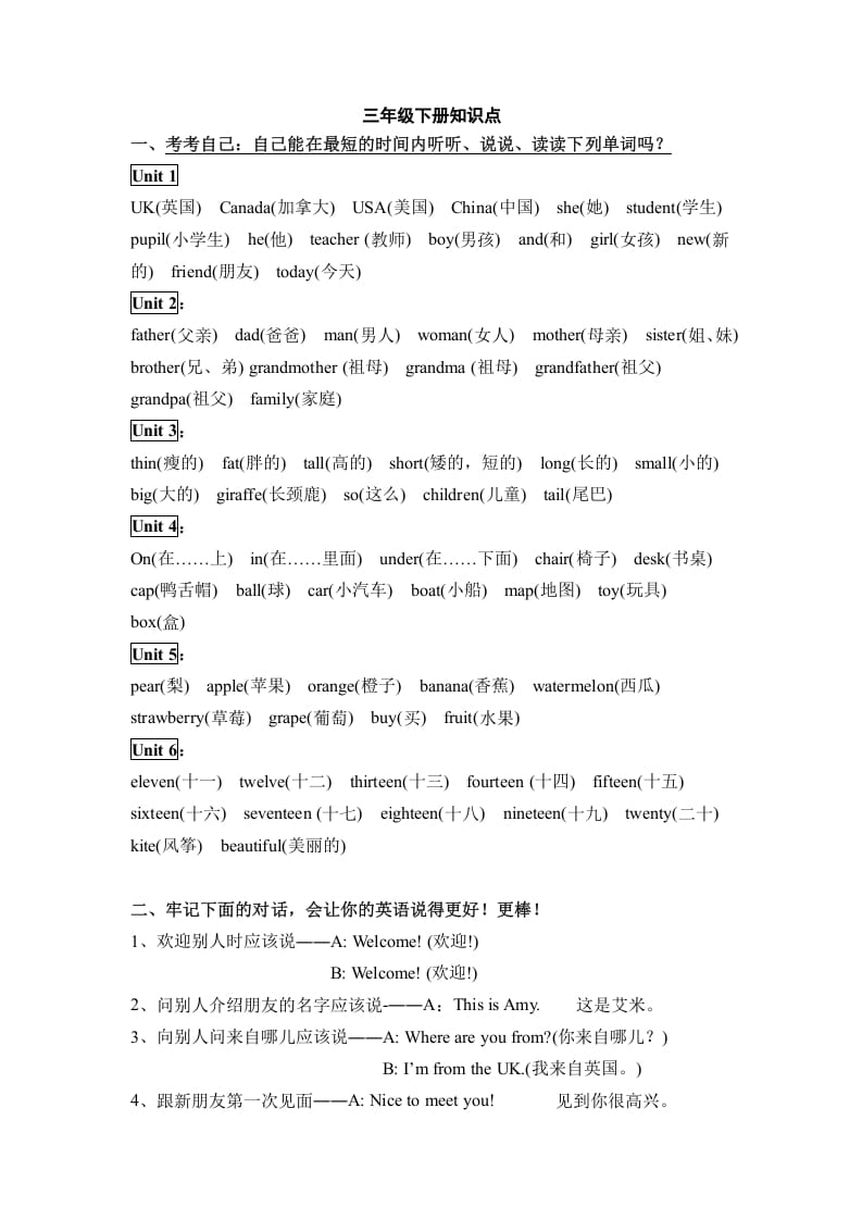 三年级英语下册人教版小学知识点归纳-马可蜜蜜题库网