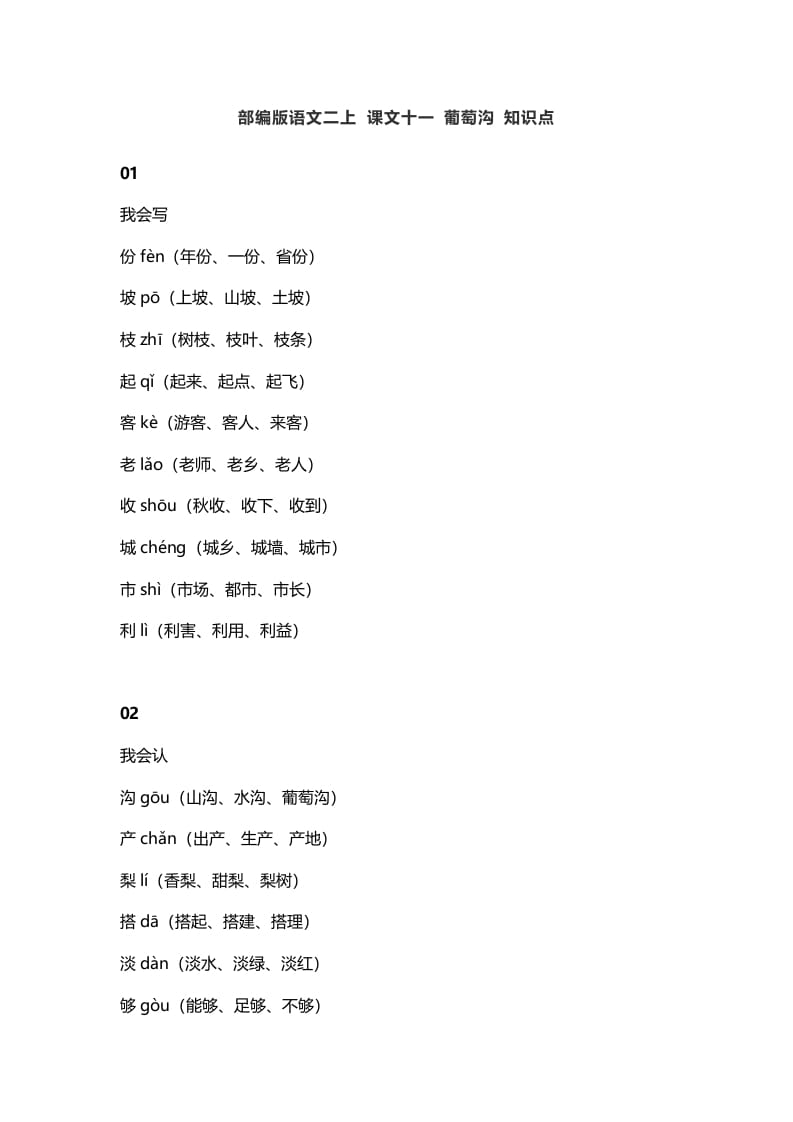 二年级语文上册15二上课文十一葡萄沟知识点（部编）-马可蜜蜜题库网