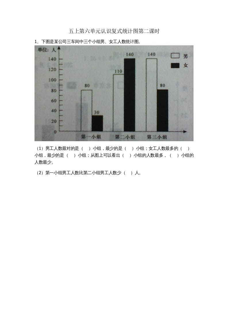 五年级数学上册6.2认识复式条形统计图（苏教版）-马可蜜蜜题库网