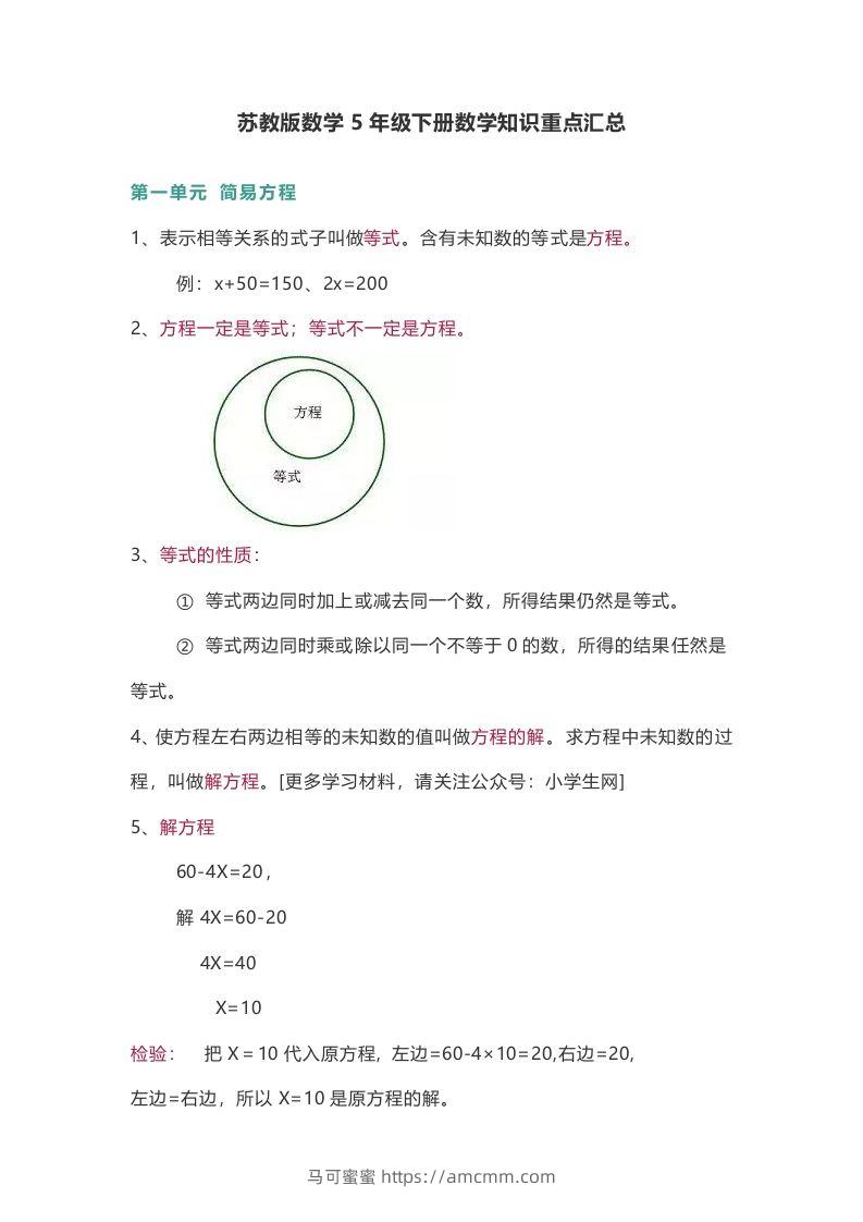 苏教版数学5年级下册数学知识点-马可蜜蜜题库网