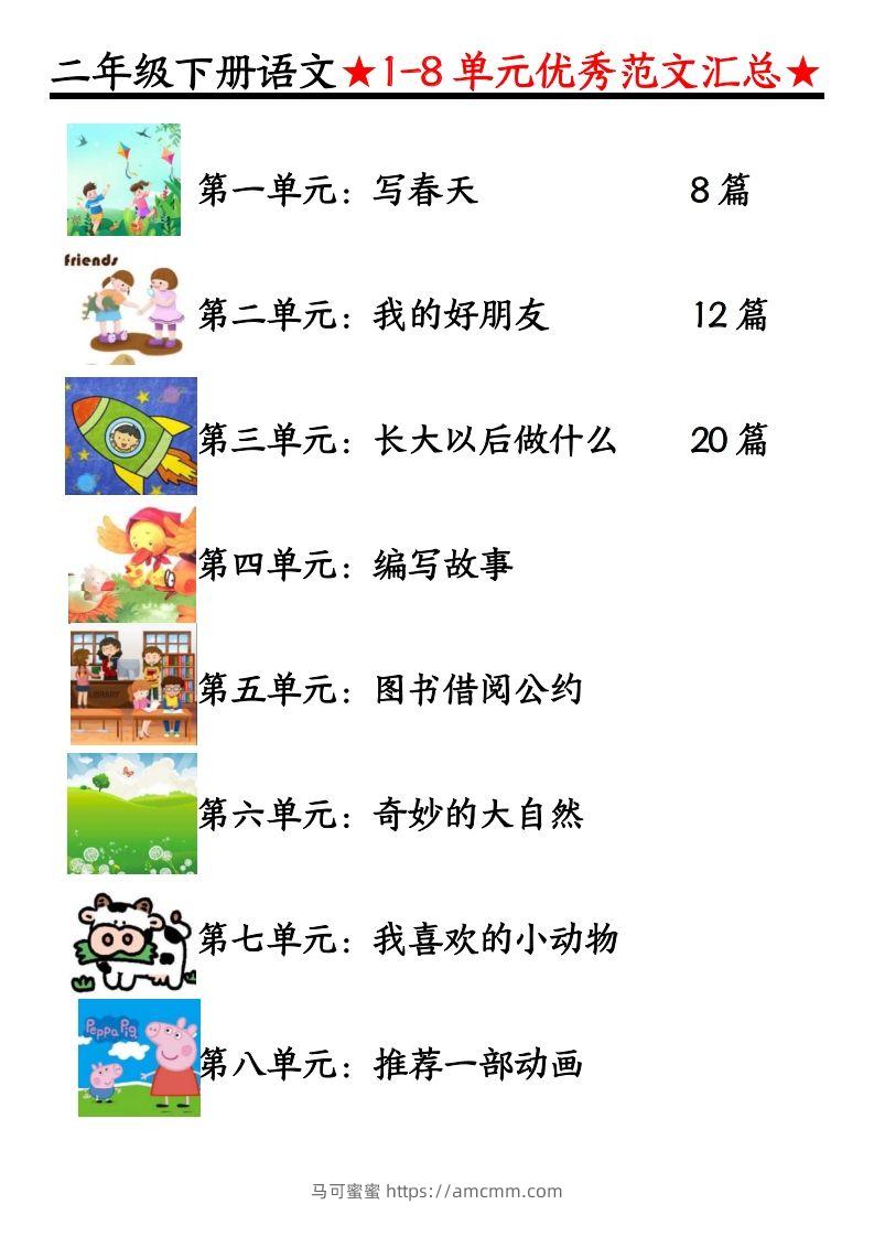 0319【语文】二下语文1-8单元看图写话（第1-2单元）-马可蜜蜜题库网