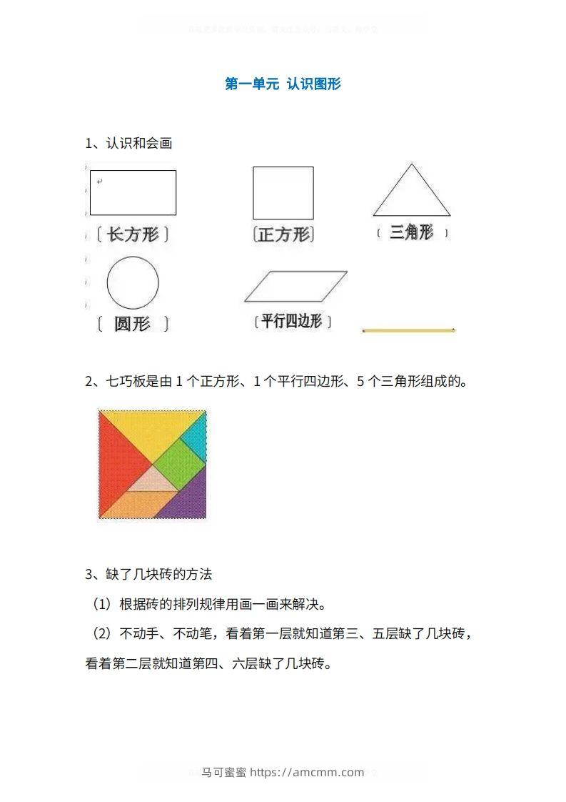 人教版1年级数学下册知识点1-4单元-马可蜜蜜题库网