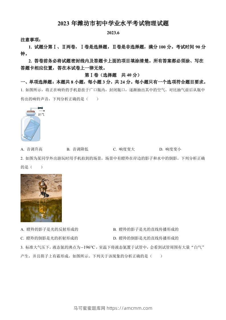 2023年山东省潍坊市中考物理真题（空白卷）-马可蜜蜜题库网