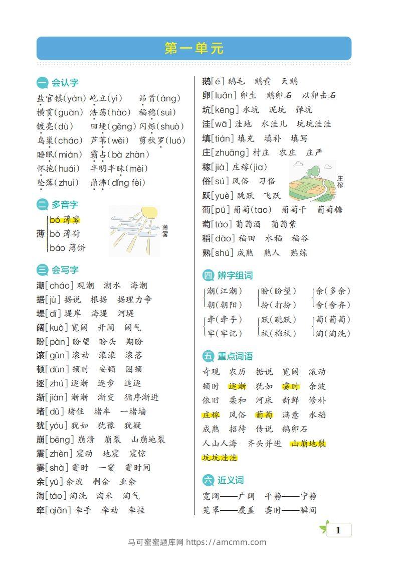 四（上）语文期末（核心考点梳理）-马可蜜蜜题库网