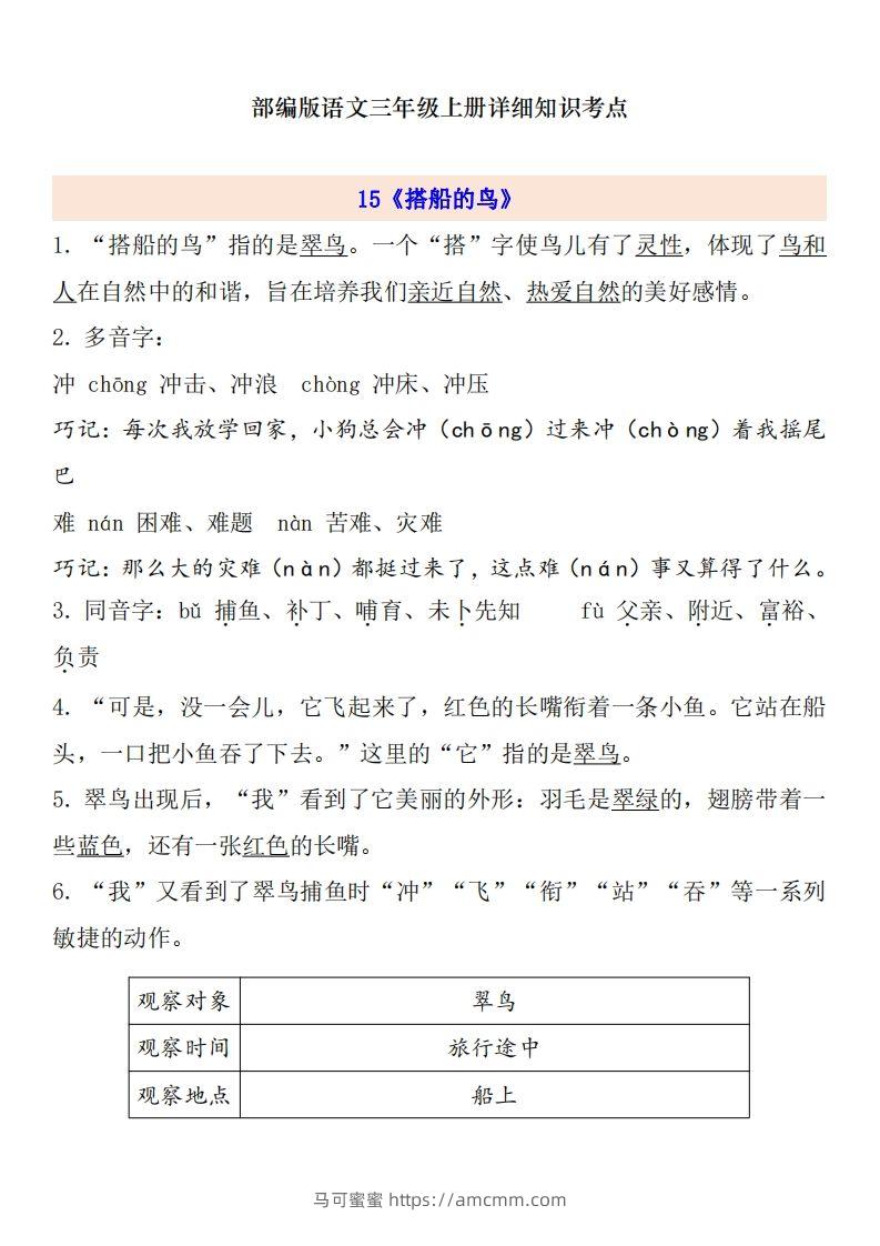 三（上）语文第5单元自编知识点-马可蜜蜜题库网
