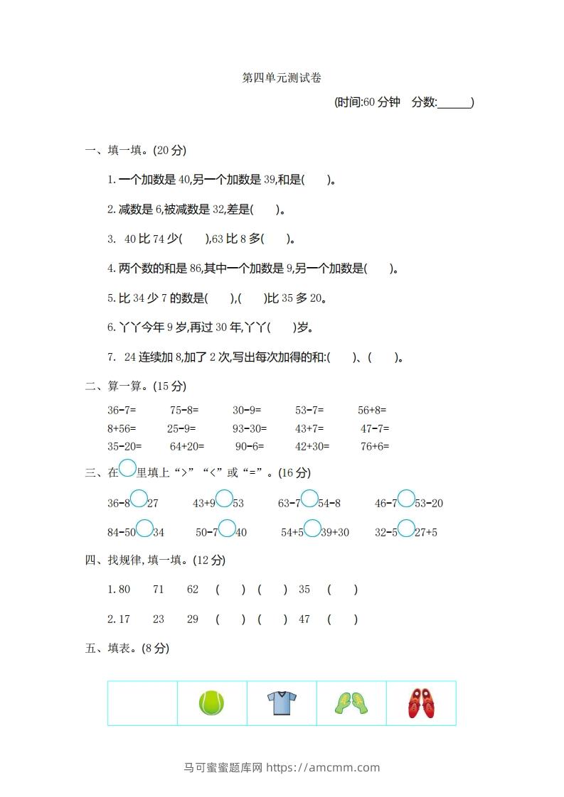 一下青岛版数学第四单元测试卷1（54制）-马可蜜蜜题库网