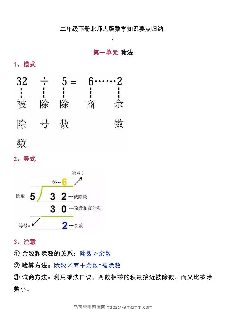 二下北师大版数学知识要点归纳-马可蜜蜜题库网