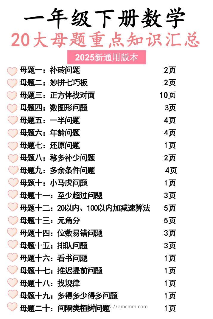 一年级下册数学20大母题重点知识汇总58页-马可蜜蜜题库网