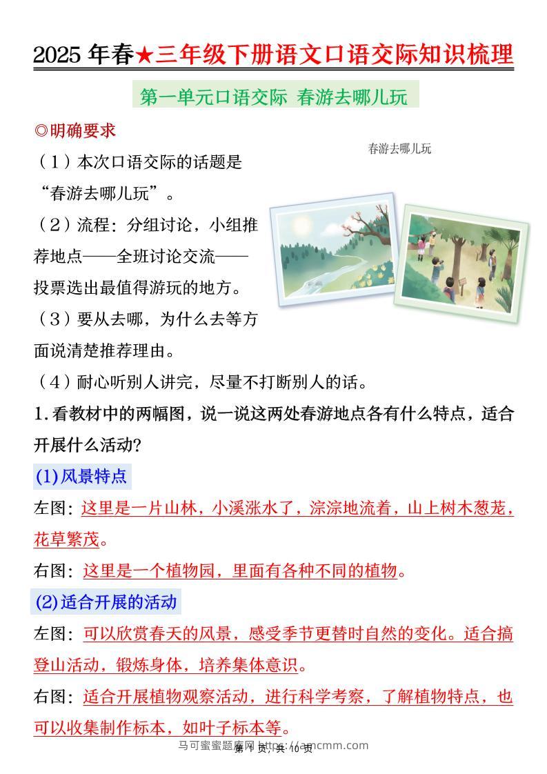 25春三下语文口语交际知识梳理（10页）-马可蜜蜜题库网