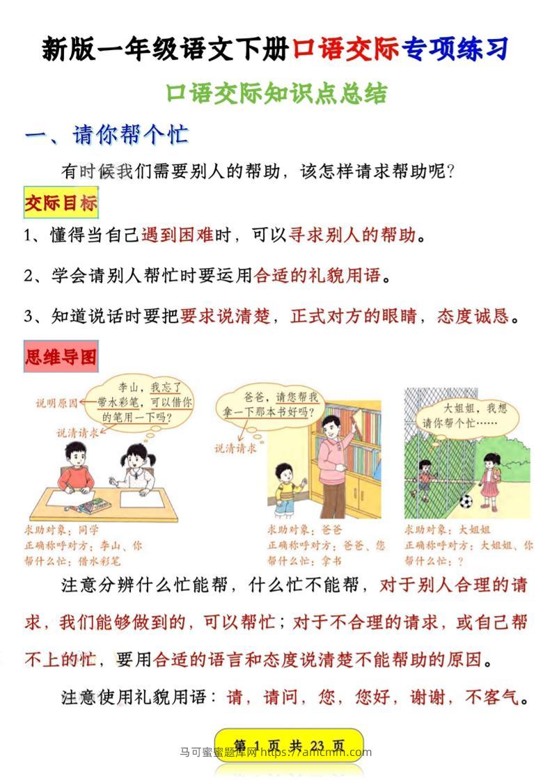 新一下语文口语交际专项练习（23页）-马可蜜蜜题库网